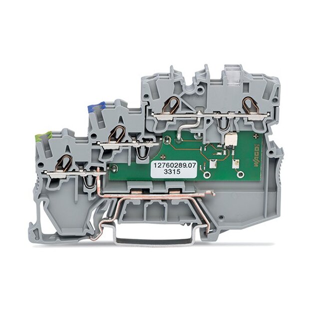 Wago 2000-5317/1102-950 3-Leiter-Aktorenklemme LED gelb für PNP-(plus-)schaltende Aktoren mit PE-Anschluss 1 mm² grau