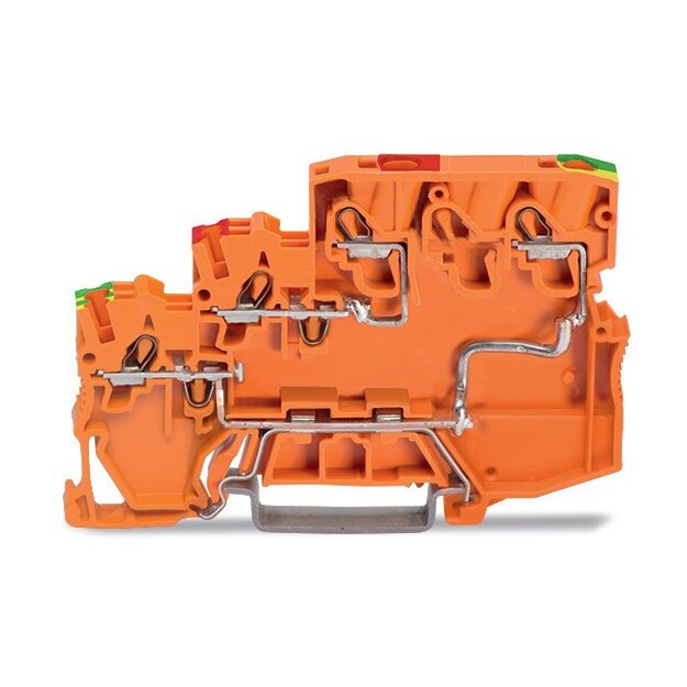 Wago 2000-5357/101-000 3-Leiter-Aktoreneinspeiseklemme für NPN-(minus-)schaltende Aktoren mit PE-Anschluss 2,5 mm² orange