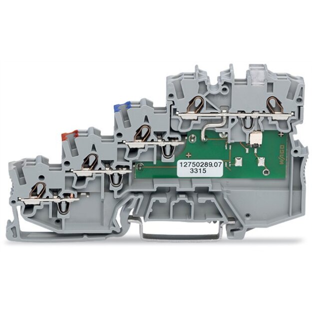 Wago 2000-5410/1101-951 4-Leiter-Initiatorenklemme LED gelb für NPN-(minus-)schaltende Initiatoren 1 mm² grau