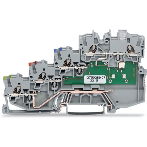 Wago 2000-5410/1102-950 4-Leiter-Initiatorenklemme LED gelb für PNP-(plus-)schaltende Initiatoren 1 mm² grau