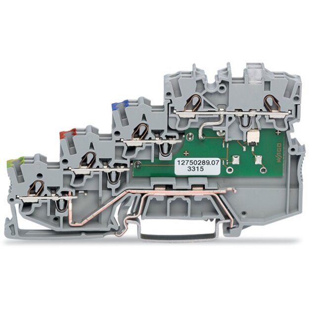 Wago 2000-5417/1101-951 4-Leiter-Initiatorenklemme LED gelb für NPN-(minus-)schaltende Initiatoren mit PE-Anschluss 1 mm² grau