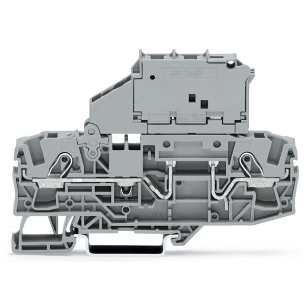 Wago 2006-1621 2-Leiter-Sicherungsklemme mit schwenkbarem Sicherungshalter für G-Sicherungseinsatz 5 x 30 mm 6 mm² grau