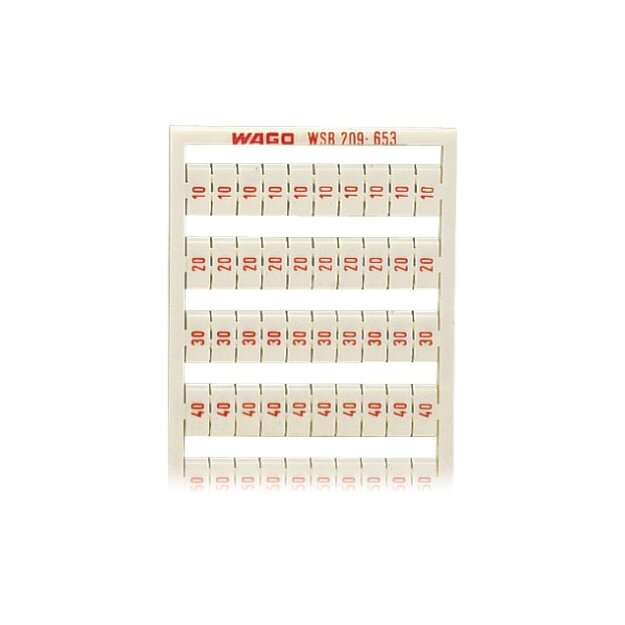 Wago 209-653 WSB-Beschriftungskarte 10, 20 ... 50 (je 20x) Aufdruck senkrecht weiß