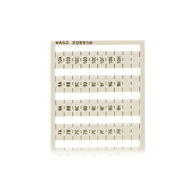 Wago 209-958 WSB-Beschriftungskarte 1A, 1B, ..., 1G, 1H, ... bis 10A, 10B, ..., 10G, 10H, (je 1x) Aufdruck senkrecht weiß