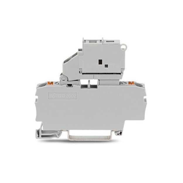 Wago 2202-1611 2-Leiter-Sicherungsklemme mit schwenkbarem Sicherungshalter für G-Sicherungseinsatz 5 x 20 mm Drücker 2,5 mm² grau