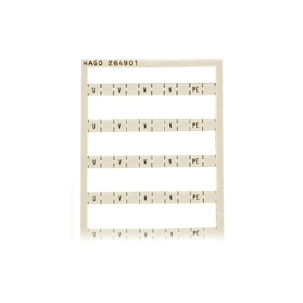 Wago 264-901 Mini-WSB-Beschriftungskarte U, , V, , W, , N, , PE, (10x) Aufdruck waagerecht weiß