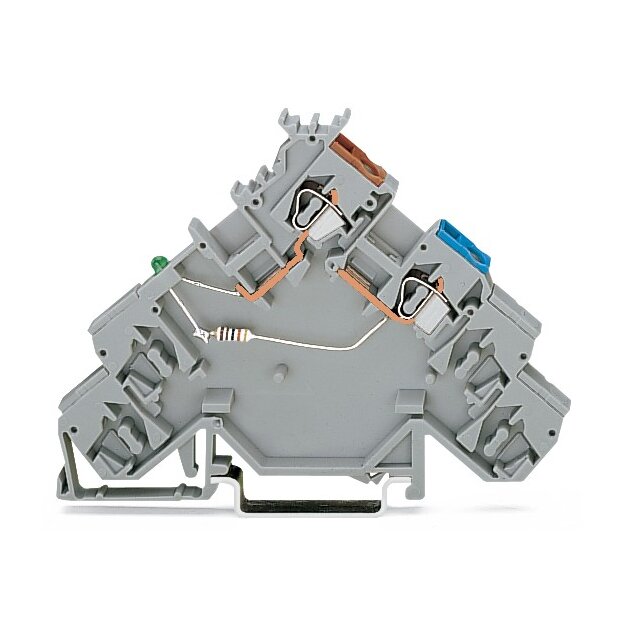 Wago 280-584/281-483 4-Leiter-Initiatoreneinspeiseklemme LED grün für PNP-(plus-)schaltende Initiatoren 2,5 mm² grau