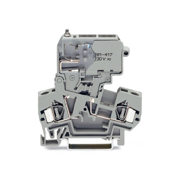 Wago 281-611/281-417 2-Leiter-Sicherungsklemme mit schwenkbarem Sicherungshalter für G-Sicherungseinsatz 5 x 20 mm 230 V 4 mm² grau