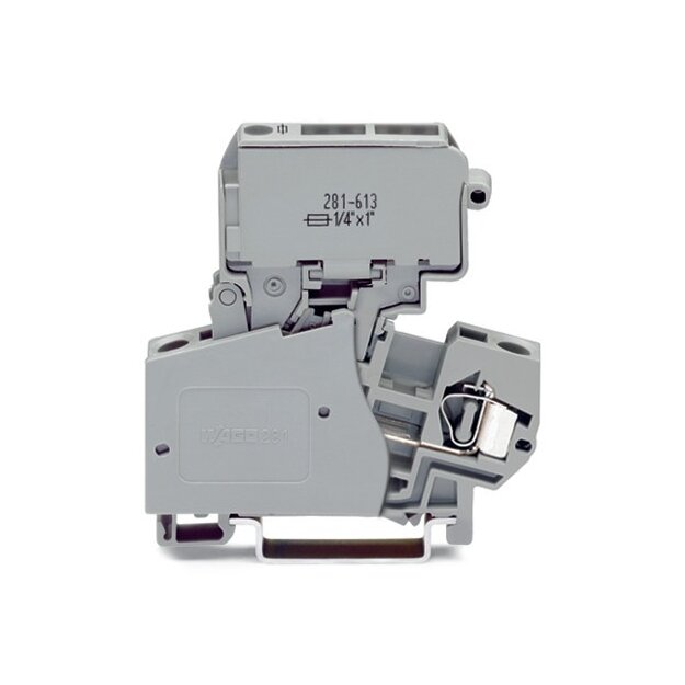 Wago 281-613 2-Leiter-Sicherungsklemme mit schwenkbarem Sicherungshalter für G-Sicherungseinsatz ¼ x 1 4 mm² grau