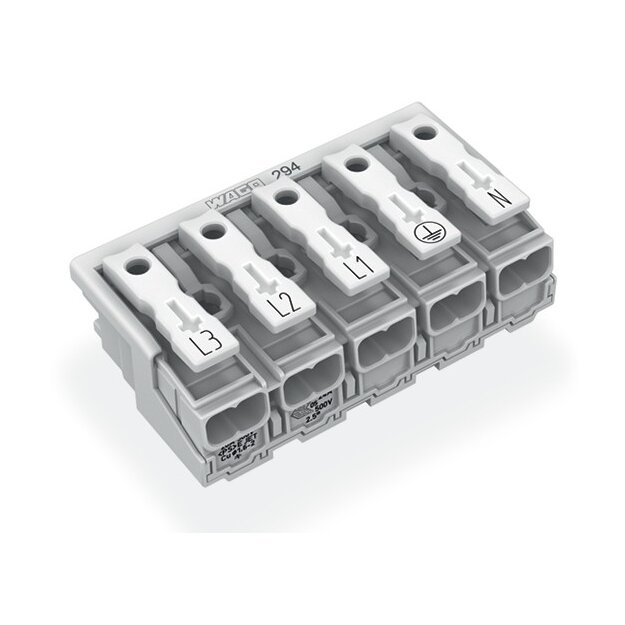 Wago 294-4015 Leuchtenanschlussklemme L3-L2-L1-PE-N 5-polig max. 2,5 mm² weiß