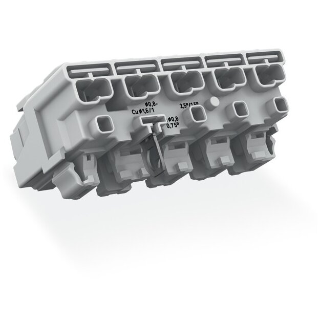 Wago 294-8125 Leuchtenanschlussklemme mit PE-Direktkontakt L´-N´-L-PE-N 5-polig Kodierung L max. 2,5 mm² weiß