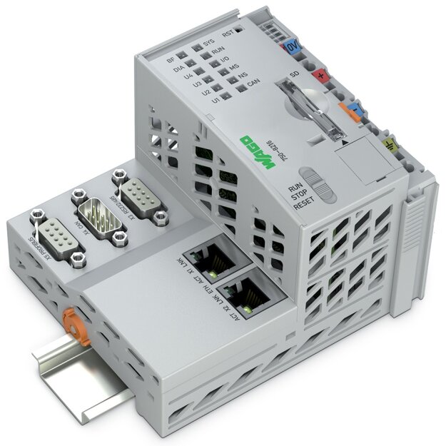 Wago 750-8216 Controller PFC200 2 x ETHERNET, RS-232/-485, CAN, CANopen, PROFIBUS-Slave lichtgrau