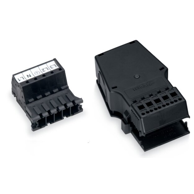 Wago 831-3205/1020-004 Stecker mit Zugentlastungsgehäuse 5-polig Kodierung A schwarz