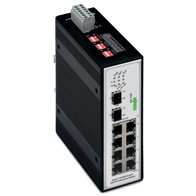 Wago 852-103/040-000 Industrial-Switch 8 Ports 100Base-TX 2 Slots 100Base-FX Erweiterter Temperaturbereich schwarz