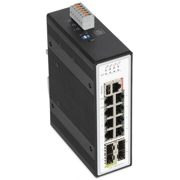 Wago 852-1305/000-001 Industrial-Managed-Switch 8-Port 1000BASE-T 4-Slot 1000BASE-SX/LX Erweiterter Temperaturbereich metallisch schwarz