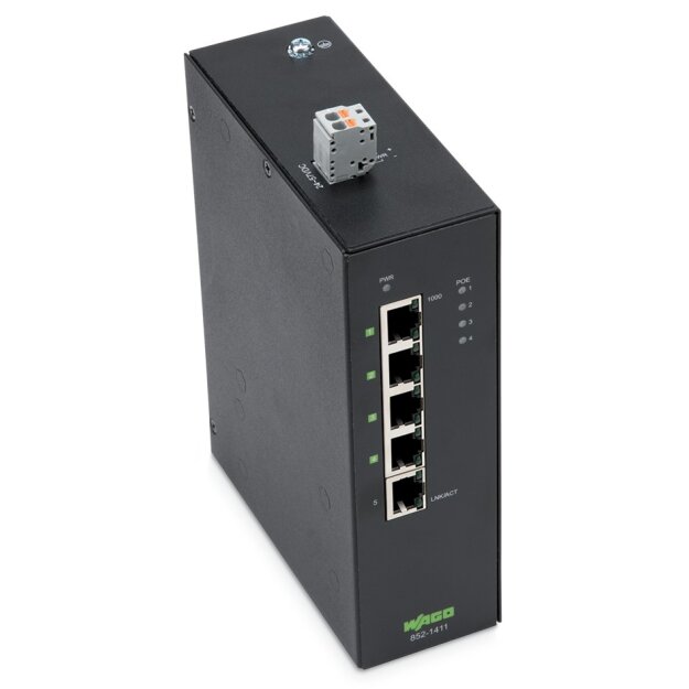 Wago 852-1411 Industrial-ECO-Switch 5 Ports 1000Base-T Erweiterter Temperaturbereich metallisch schwarz