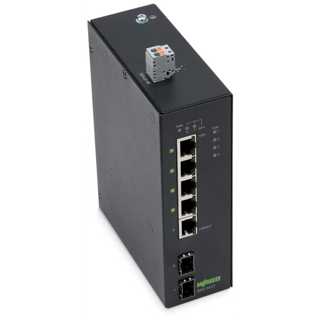 Wago 852-1417 Industrial-ECO-Switch 5 Ports 1000Base-T 2-Slot 1000BASE-SX/LX Erweiterter Temperaturbereich schwarz