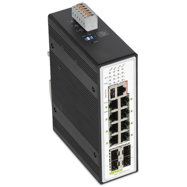 Wago 852-1505/000-001 Industrial-Managed-Switch 8-Port 1000BASE-T 4-Slot 1000BASE-SX/LX Erweiterter Temperaturbereich metallisch schwarz