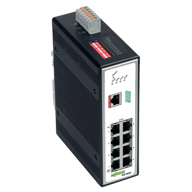 Wago 852-602 Industrial-Managed-Switch 8 Ports 100Base-TX PROFINET Erweiterter Temperaturbereich metallisch schwarz