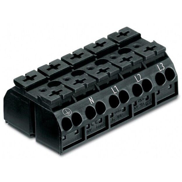 Wago 862-1515 4-Leiter-Geräteanschlussklemme 5-polig PE-N-L1-L2-L3 4 mm² schwarz