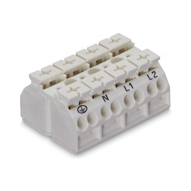 Wago 862-1634 4-Leiter-Geräteanschlussklemme 4-polig PE-N-L1-L2 4 mm² weiß