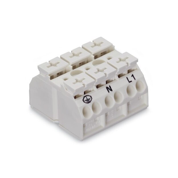 Wago 862-1693 4-Leiter-Geräteanschlussklemme 3-polig PE-N-L1 4 mm² weiß
