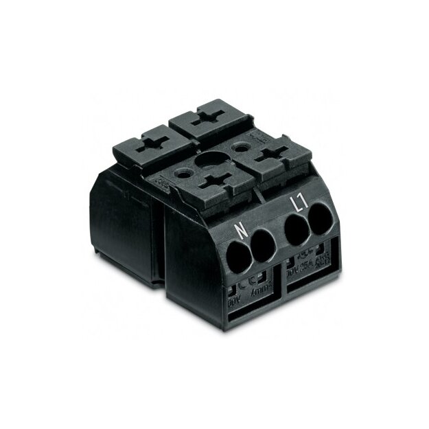Wago 862-2532 4-Leiter-Geräteanschlussklemme 2-polig N-L1 4 mm² schwarz