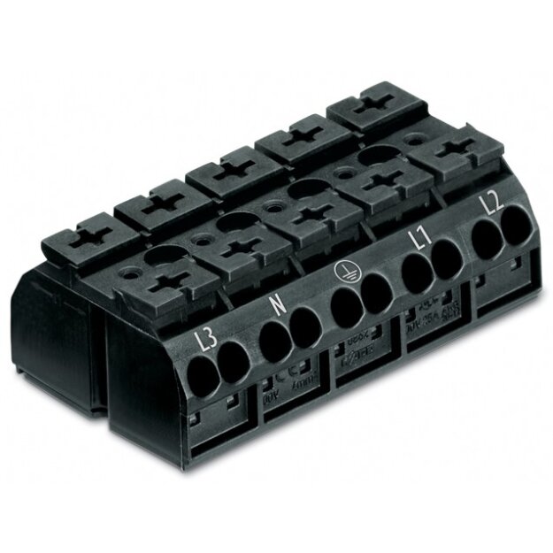 Wago 862-8515 4-Leiter-Geräteanschlussklemme 5-polig L3-N-PE-L1-L2 mit PE-Kontakt 4 mm² schwarz