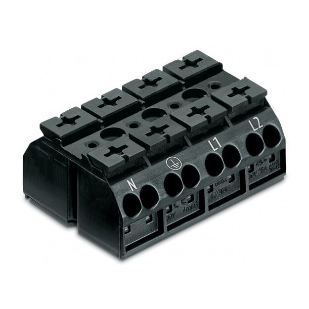 Wago 862-8534 4-Leiter-Geräteanschlussklemme 4-polig N-PE-L1-L2 mit PE-Kontakt 4 mm² schwarz