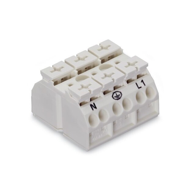 Wago 862-8603 4-Leiter-Geräteanschlussklemme 3-polig N-PE-L1 mit PE-Kontakt 4 mm² weiß