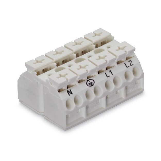 Wago 862-8634 4-Leiter-Geräteanschlussklemme 4-polig N-PE-L1-L2 mit PE-Kontakt 4 mm² weiß
