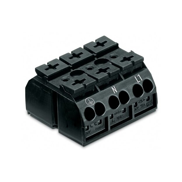 Wago 862-9533 4-Leiter-Geräteanschlussklemme 3-polig PE-N-L1 mit PE-Kontakt 4 mm² schwarz