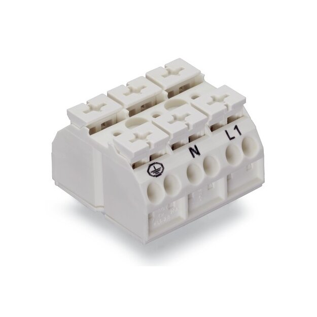 Wago 862-9603 4-Leiter-Geräteanschlussklemme 3-polig PE-N-L1 mit PE-Kontakt 4 mm² weiß