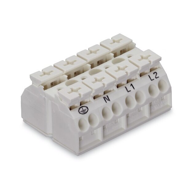 Wago 862-9604 4-Leiter-Geräteanschlussklemme 4-polig PE-N-L1-L2 mit PE-Kontakt 4 mm² weiß