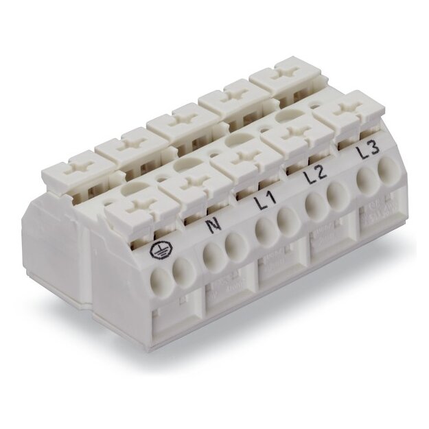 Wago 862-9625 4-Leiter-Geräteanschlussklemme 5-polig PE-N-L1-L2-L3 mit PE-Kontakt 4 mm² weiß
