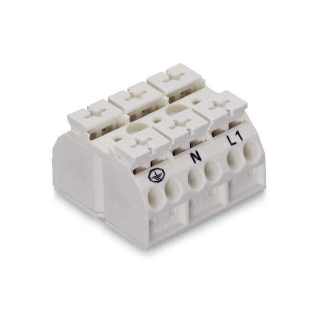 Wago 862-9693 4-Leiter-Geräteanschlussklemme 3-polig PE-N-L1 mit PE-Kontakt 4 mm² weiß