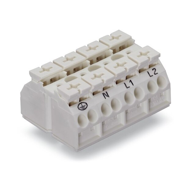 Wago 862-9694 4-Leiter-Geräteanschlussklemme 4-polig PE-N-L1-L2 mit PE-Kontakt 4 mm² weiß