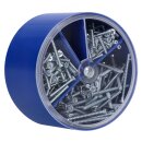 Voxura Schraubenbox blau gefüllt mit Geräteschrauben PZ1 / Schlitz (+/-) je 100 Stück 15,25 und 40 mm