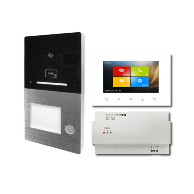 Voxura Domo-Set1RL 1-Familien Set mit Aufputz Video-Außenstation und Touchscreen Farbmonitor mit integrierter RFID-Funktion und Bluetooth