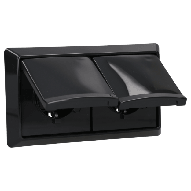 Busch-Jaeger Allwetter 44 Set: 2x SCHUKO Steckdose mit Klappdeckel 20 EUGK-35-101 IP 44 + 2-fach Rahmen 2102-35 Anthrazit