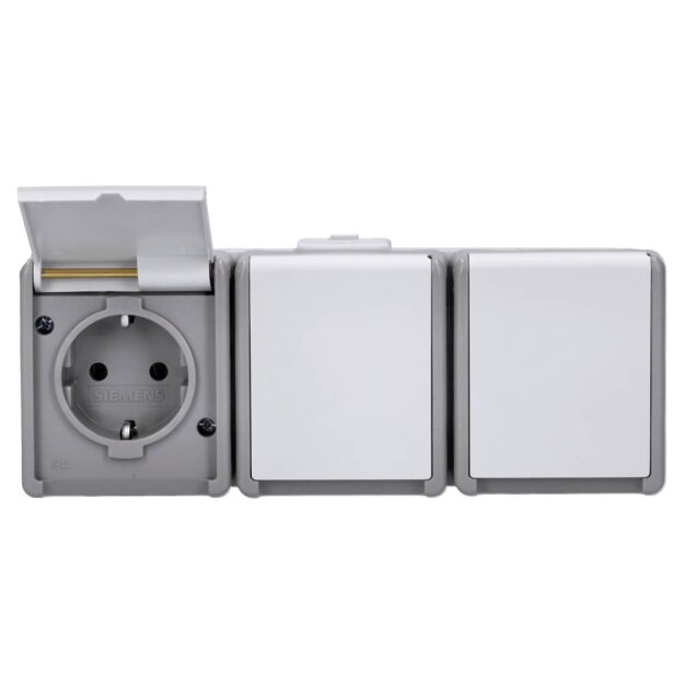 Siemens 5UB4731 DELTA fläche IP44 AP dunkelgrau/hellgrau Schuko-Steckdose 3-fach waagerecht
