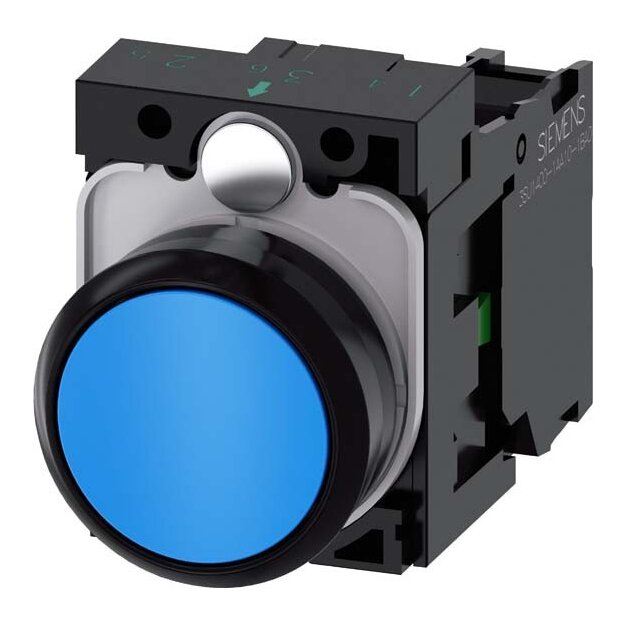 Siemens 3SU1100-0AB50-1BA0 Drucktaster 22mm rund Kunststoff blau Druckknopf 1S