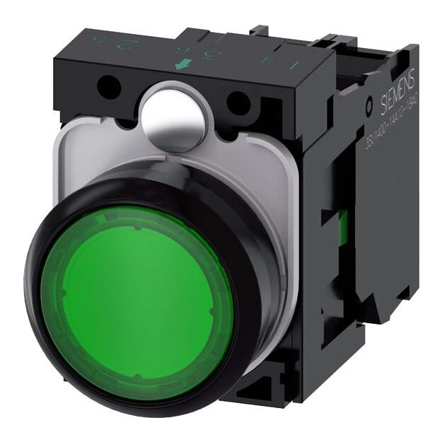 Siemens 3SU1102-0AB40-1BA0 Drucktaster beleuchtet 22mm rund Kunststoff grün 1S AC/DC 24V