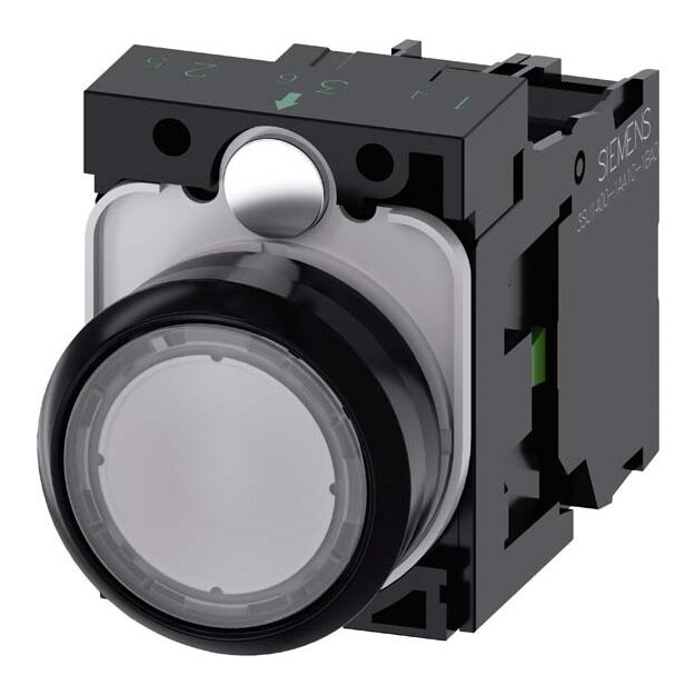 Siemens 3SU1102-0AB70-1BA0 Drucktaster beleuchtet 22mm rund Kunststoff klar 1S AC/DC 24V