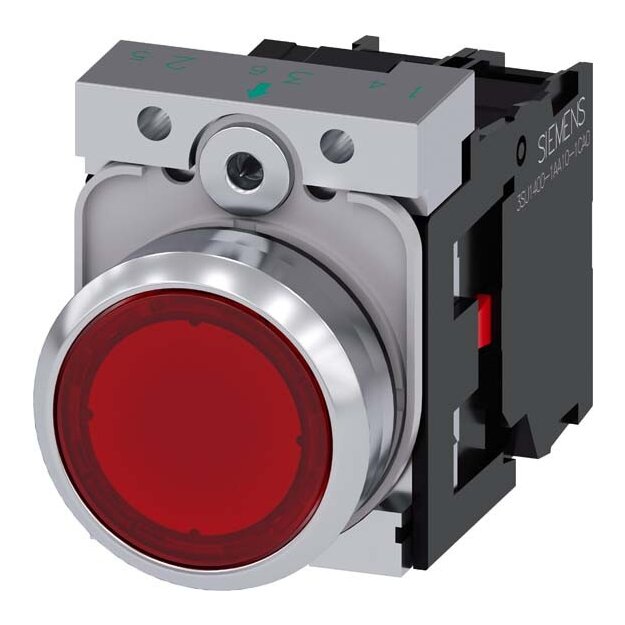 Siemens 3SU1152-0AB20-1CA0 Drucktaster beleuchtet 22mm rund Metall hochglanz rot Druckknopf 1Ö