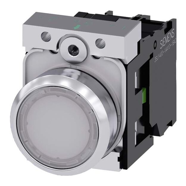 Siemens 3SU1152-0AB60-1BA0 Drucktaster beleuchtet 22mm rund Metall hochglanz weiß Druckknopf 1S