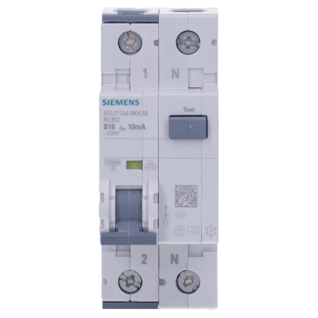 Siemens 5SU1154-6KK16 FI/LS-Schalter 10 kA 1P+N Typ A 10 mA B-Char In: 16 A Un AC: 230 V