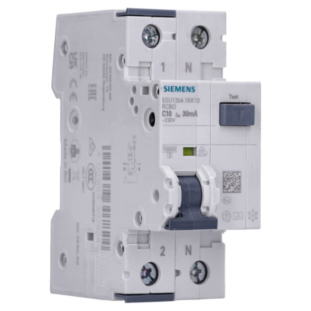 Siemens 5SU1354-7KK10 FI/LS-Schalter 10 kA 1P+N Typ A 30 mA C-Char In: 10 A Un AC: 230 V