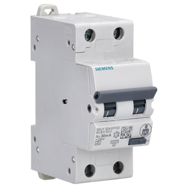 Siemens 5SU1324-6FP20 FI/LS-Schalter 10 kA 2P Typ A 30 mA B-Char In: 20A Un: 230V