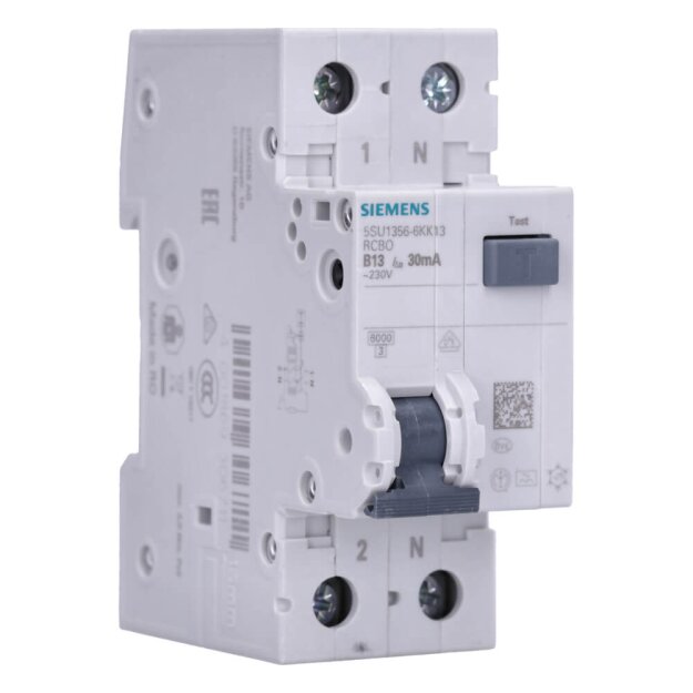 Siemens 5SU1356-6KK13 FI/LS-Schalter 6 kA 1P+N Typ A 30 mA B-Char In: 13 A Un AC: 230 V